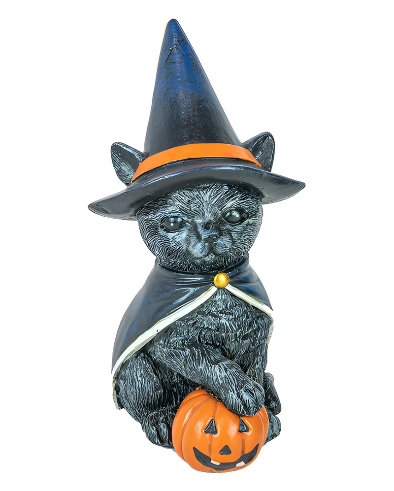 Katze mit Hexenhut & Kürbis 15cm