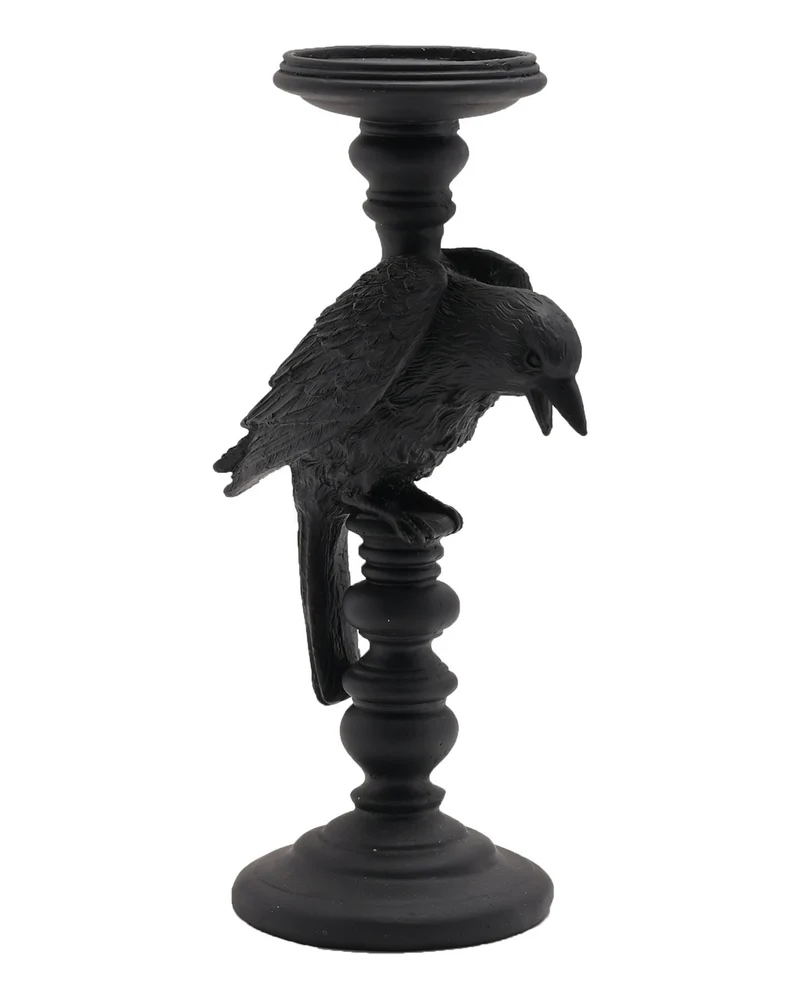 Gothic Kerzenhalter mit schwarzer Krähe 29cm