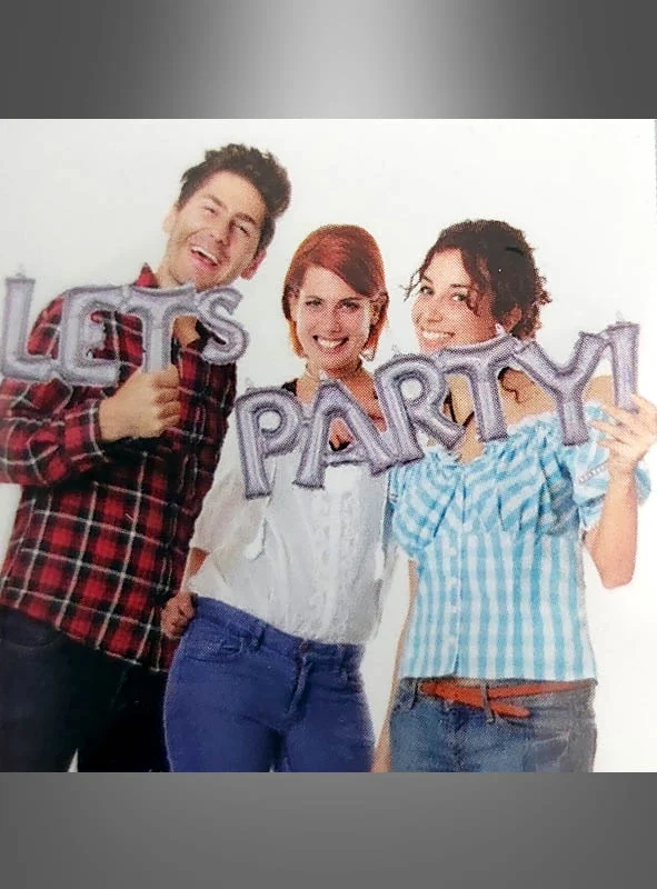 Glitzer Schriftzug Let's Party Folienballon 136 x 22 cm