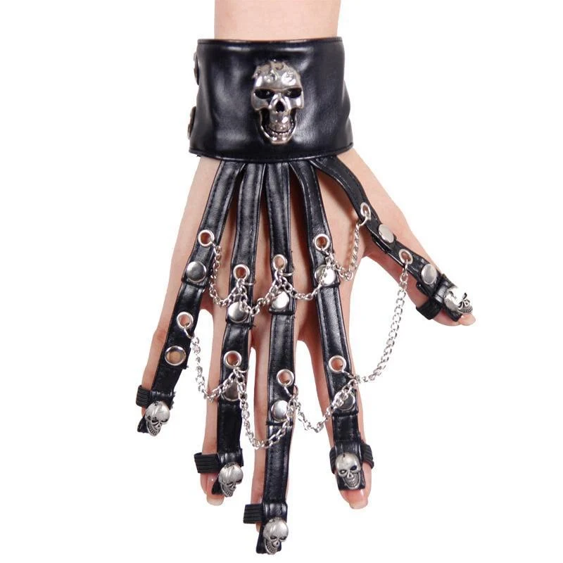 Herren Goth Handschuhe Mit Totenköpfen
