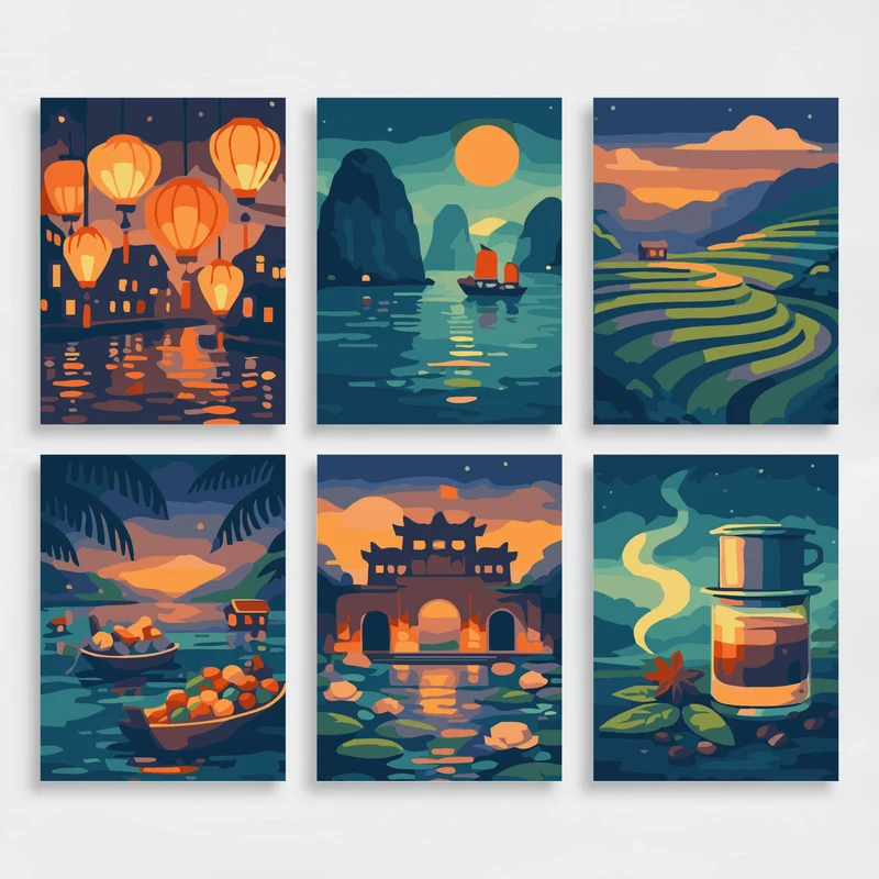 Vietnamese Scenes - Mini Paint by Numbers Set