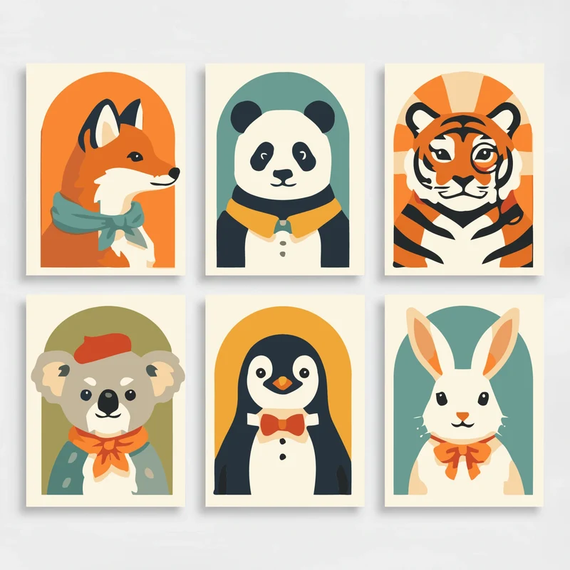 Dressed Animals Portrait - Mini Paint by Numbers Set