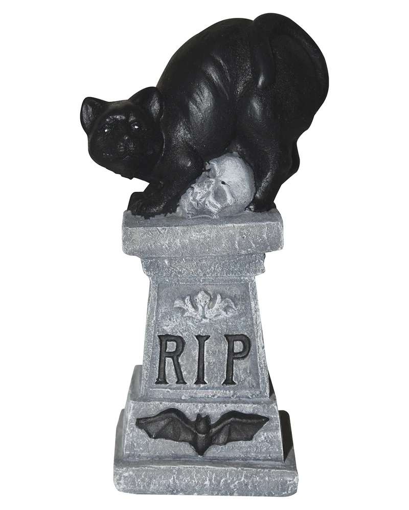 Deko Grabstein aus Zement mit RIP & Katze 14cm