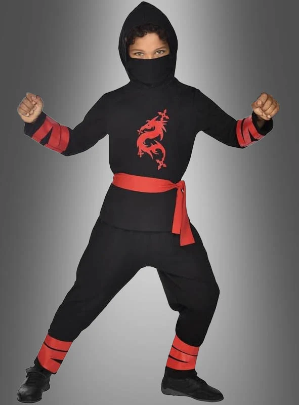 Ninja Kinder Kostüm rot oder schwarz