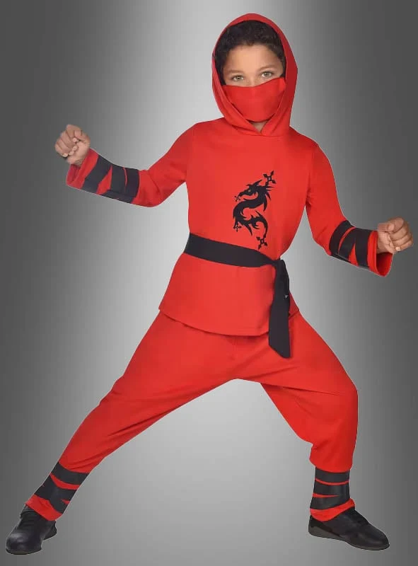 Ninja Kinder Kostüm rot oder schwarz