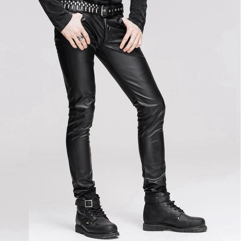 Herren Punk Kunstleder Jeans