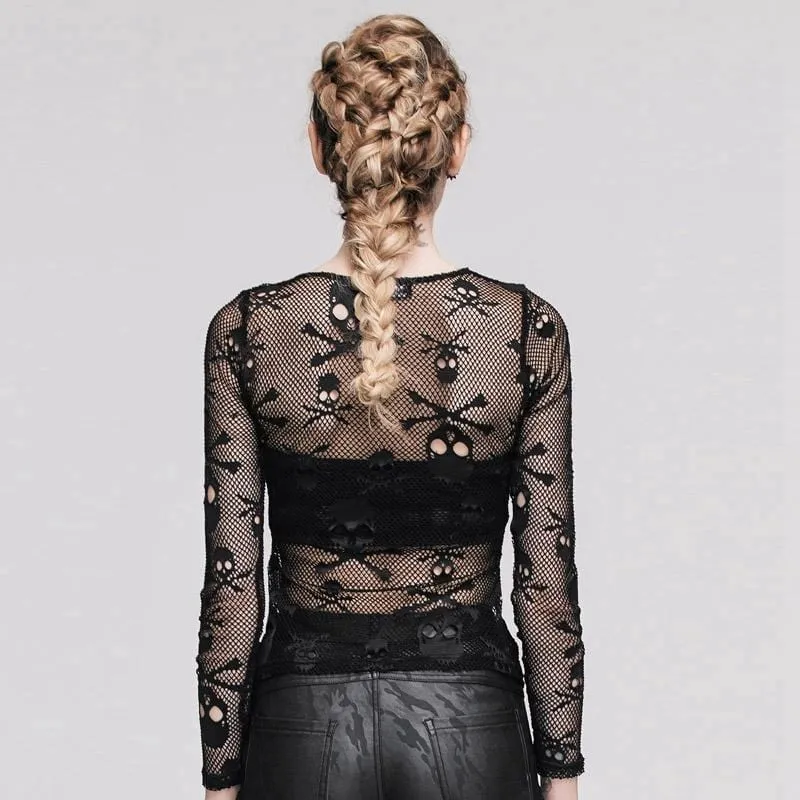 Damen Skull Net Kurzes Goth Top