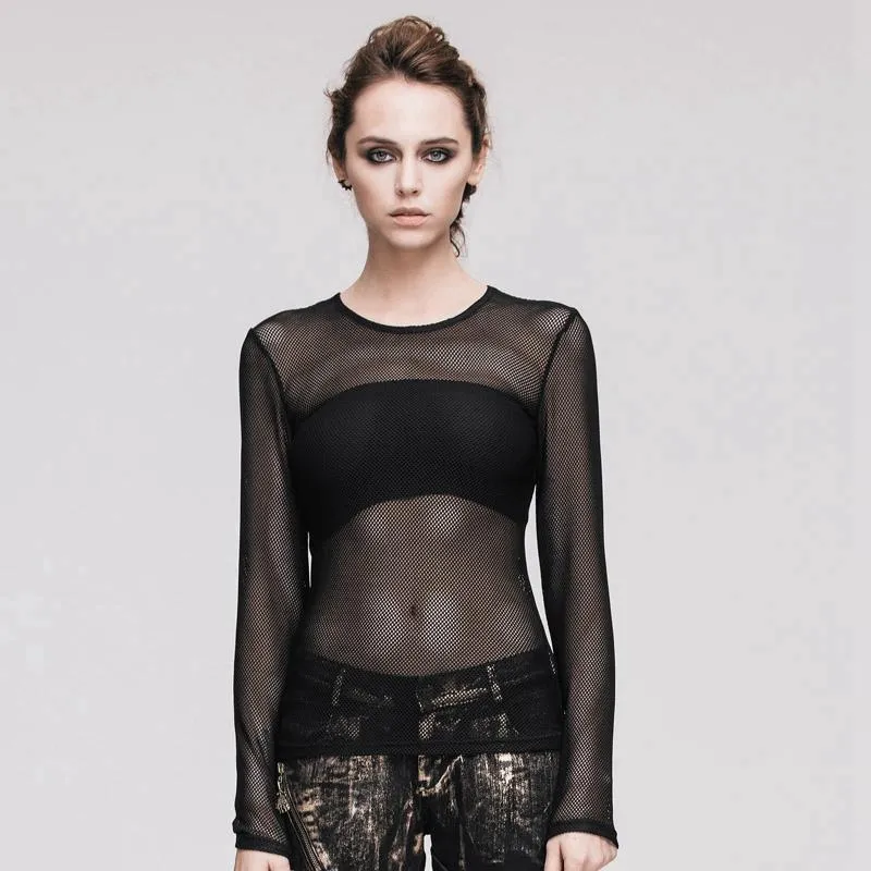Frauen Full Mesh Punk T-Shirt