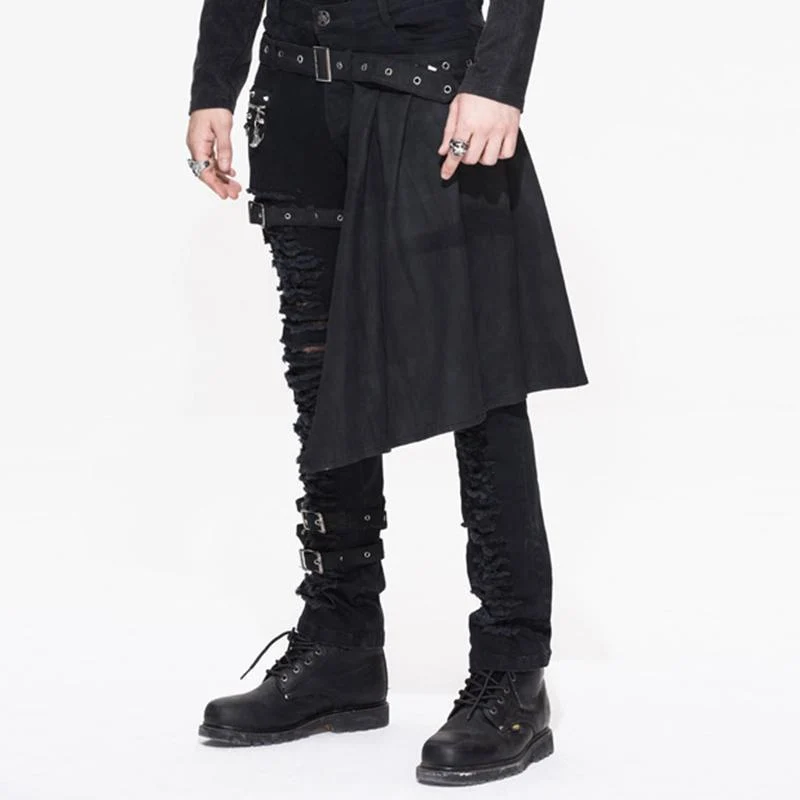 Herren Punk Distressed Jeans mit Schößchen