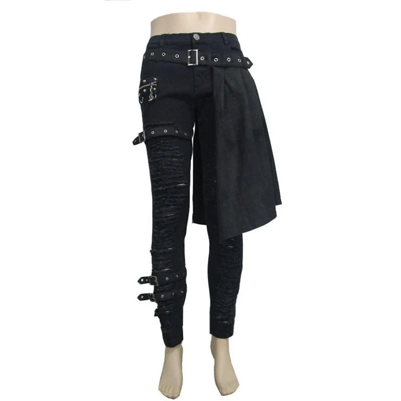 Herren Punk Distressed Jeans mit Schößchen