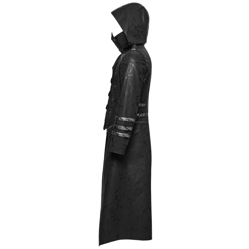 Herren Gothic Schwarz Stretch Twill Fabric Chef Kunstleder Mantel