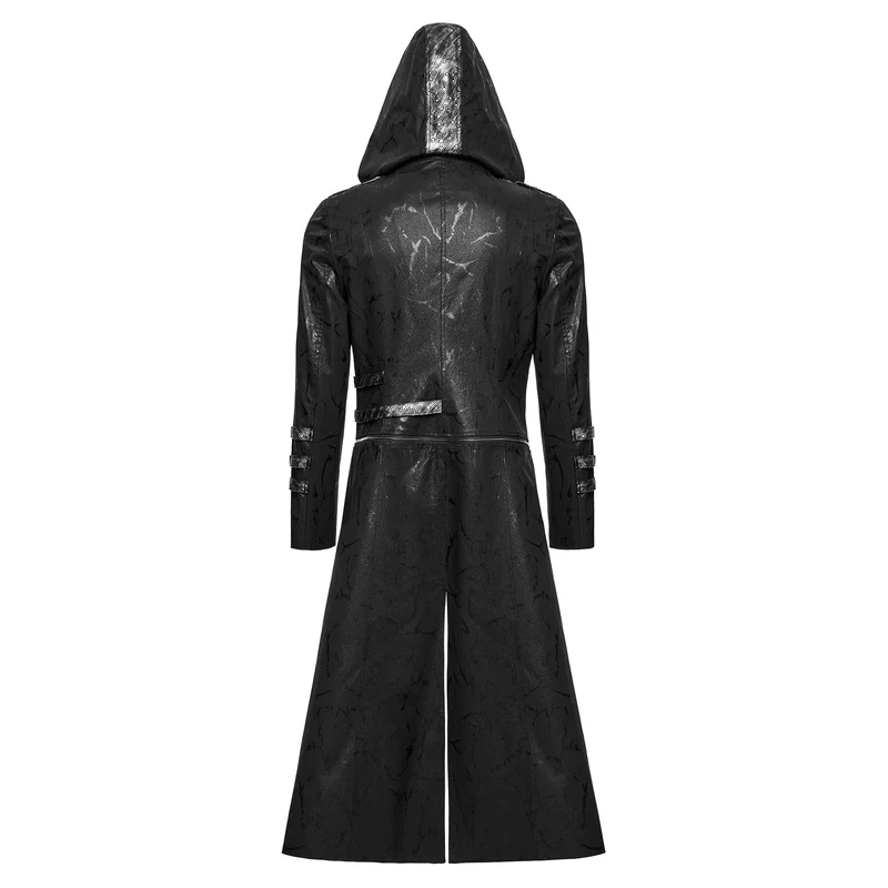 Herren Gothic Schwarz Stretch Twill Fabric Chef Kunstleder Mantel