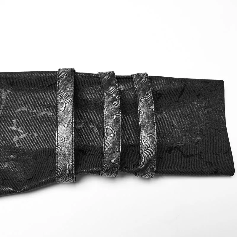 Herren Gothic Schwarz Stretch Twill Fabric Chef Kunstleder Mantel