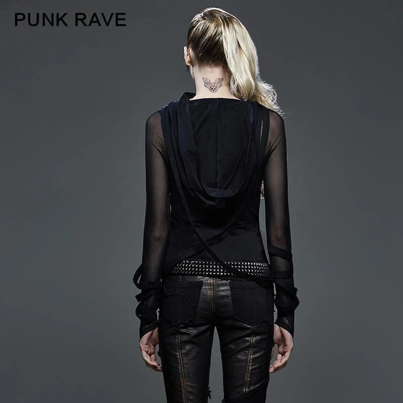 Damen Träger Kapuzen Mesh Tops
