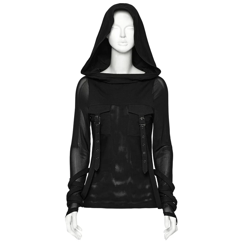 Damen Träger Kapuzen Mesh Tops