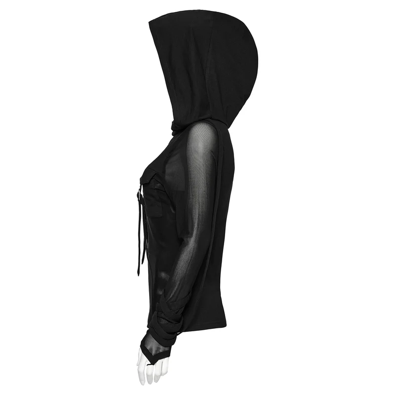 Damen Träger Kapuzen Mesh Tops