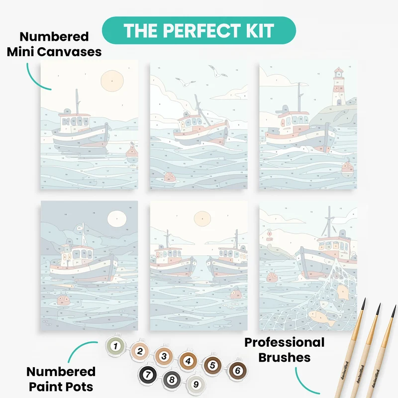 Coastal Fishing Boats - Mini Paint by Numbers Set