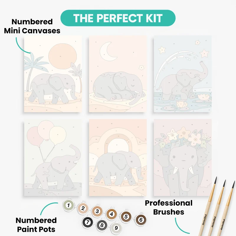 Elephants - Mini Paint by Numbers Set
