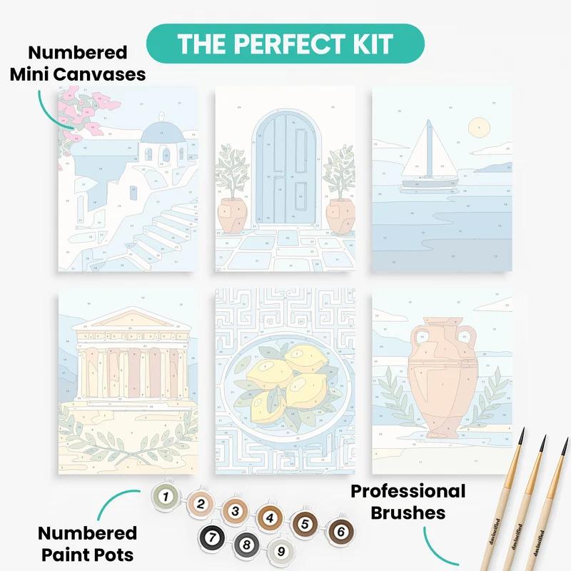 Greek Coastal Scenes - Mini Paint by Numbers Set