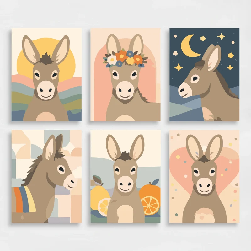 Delightful Donkeys - Mini Paint by Numbers Set