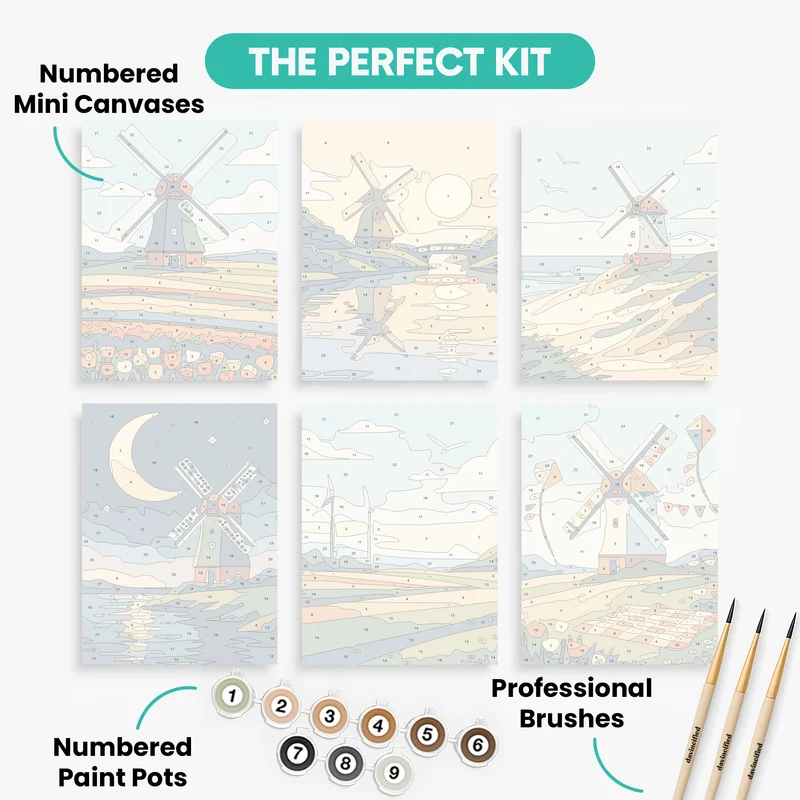Dutch Windmills - Mini Paint by Numbers Set