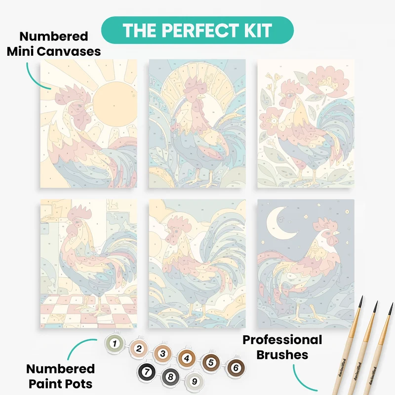 Sunrise Roosters - Mini Paint by Numbers Set