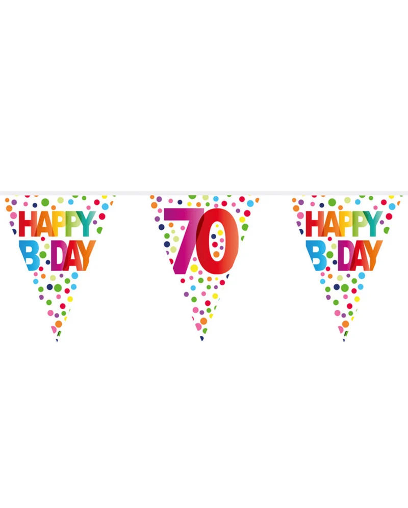 Farbenfrohe Happy B-Day 70 Wimpelgirlande 10m
