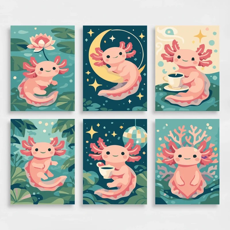 Kawaii Axolotl - Mini Paint by Numbers Set