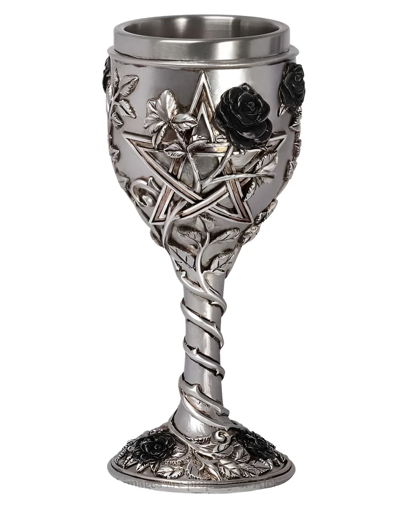 Gothic Kelch mit Pentagramm & Schwarzer Rose 19cm