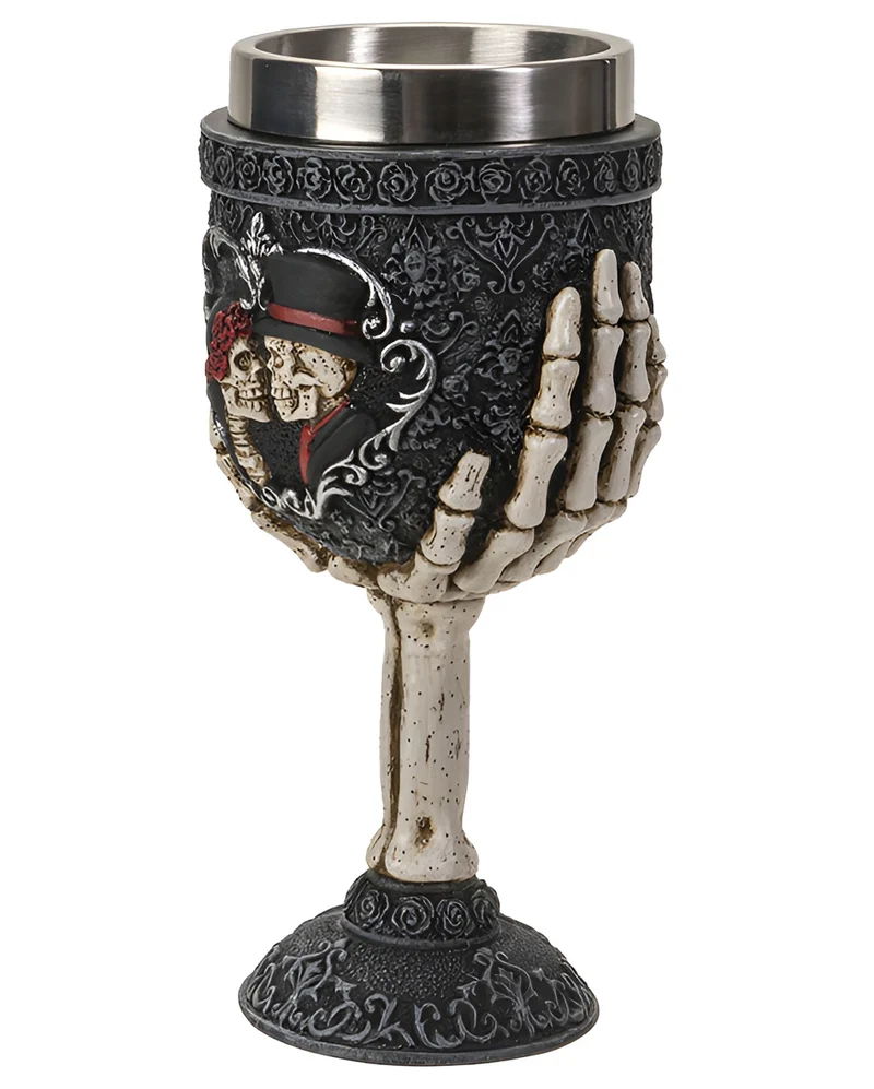 Gothic Kelch mit Skelett Hochzeitspaar 18,5 cm
