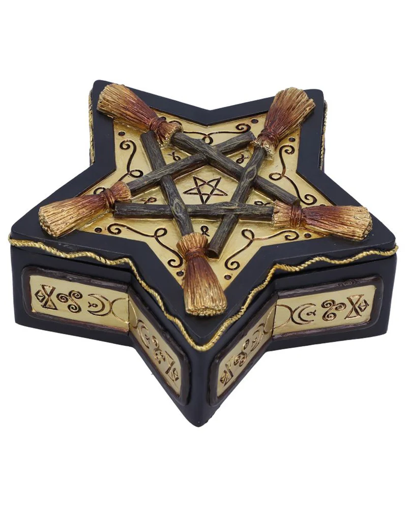 Schmuckschatulle mit Pentagramm & Hexenbesen 16cm