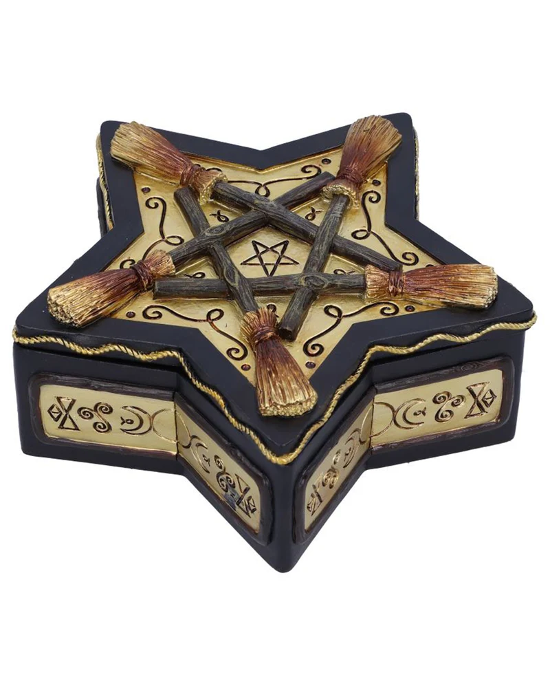 Schmuckschatulle mit Pentagramm & Hexenbesen 16cm