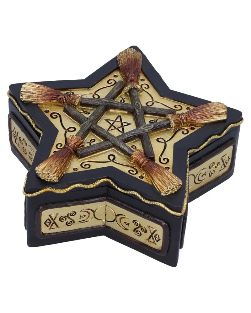 Schmuckschatulle mit Pentagramm & Hexenbesen 16cm