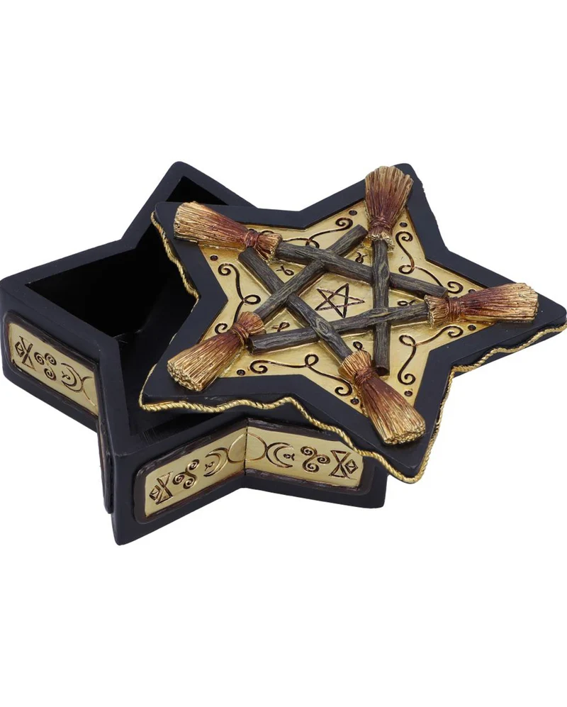 Schmuckschatulle mit Pentagramm & Hexenbesen 16cm