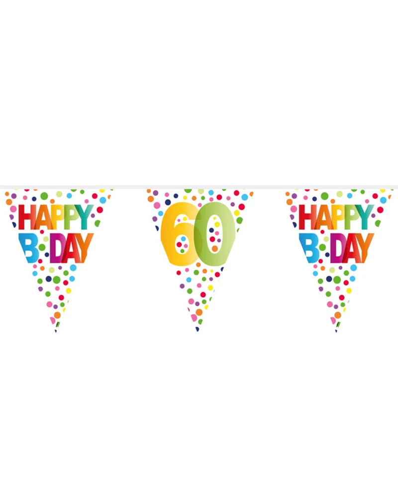 Farbenfrohe Happy B-Day 60 Wimpelgirlande 10m