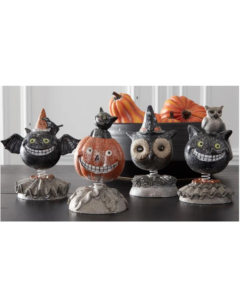 Vintage Halloween Bobble Head Kürbis mit Katze 15cm
