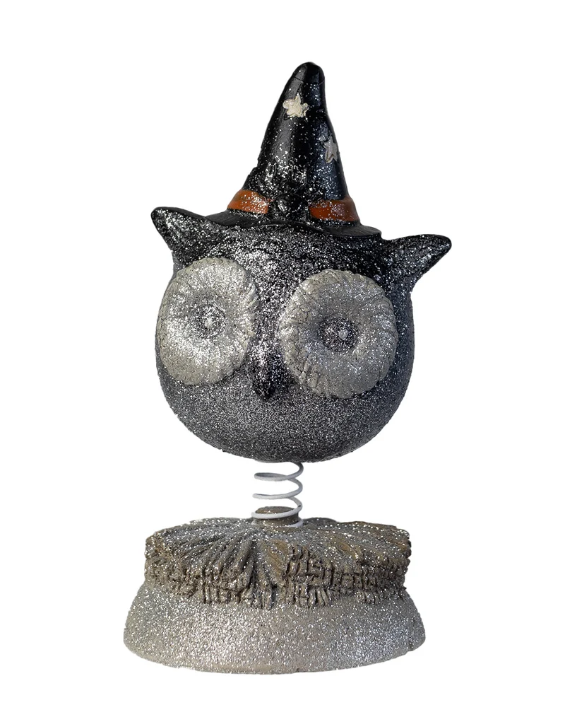 Vintage Halloween Bobble Head Eule mit Hexenhut 15cm