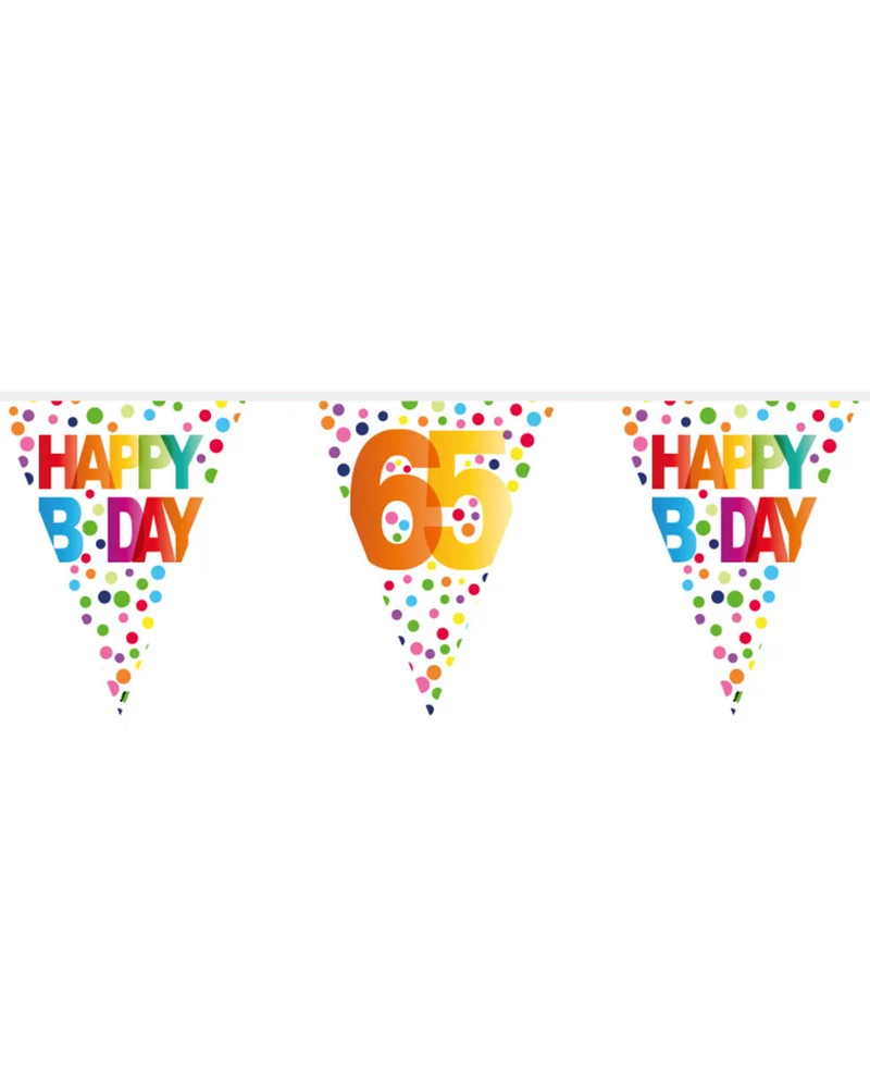 Farbenfrohe Happy B-Day 65 Wimpelgirlande 10m