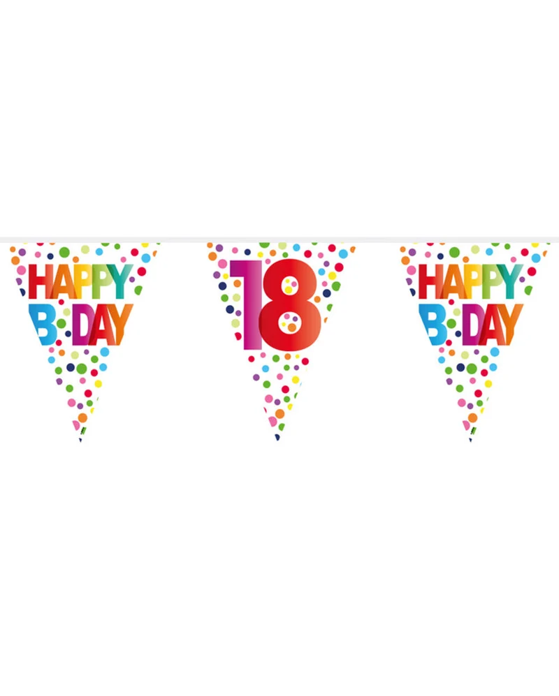 Farbenfrohe Happy B-Day 18 Wimpelgirlande 10m