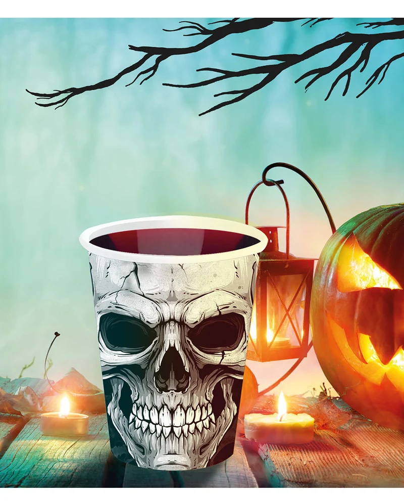 Gruselige Totenkopf Pappbecher 6 St.