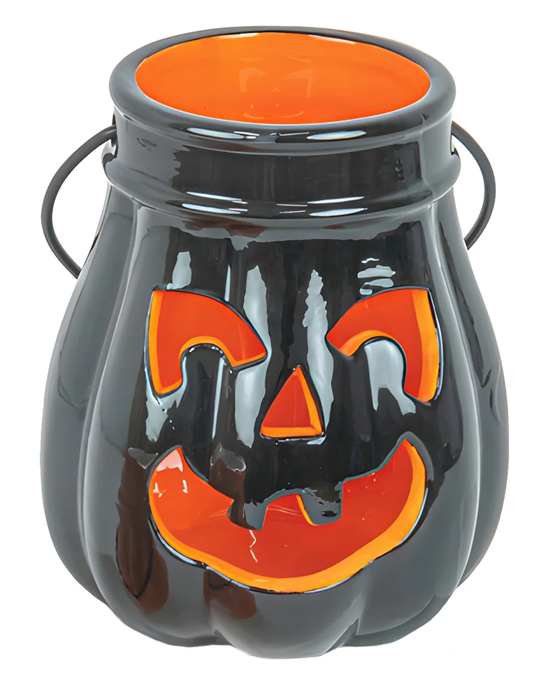 Schwarze Halloween Kürbis Keramik Laterne 13cm