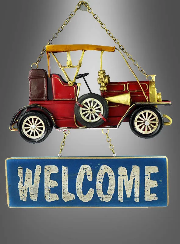 20er Jahre Türschild Oldtimer Willkommen 30cm