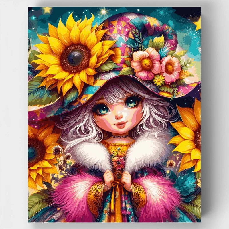 "The Sorceress of Sunflowers" Paint by Numbers Kit