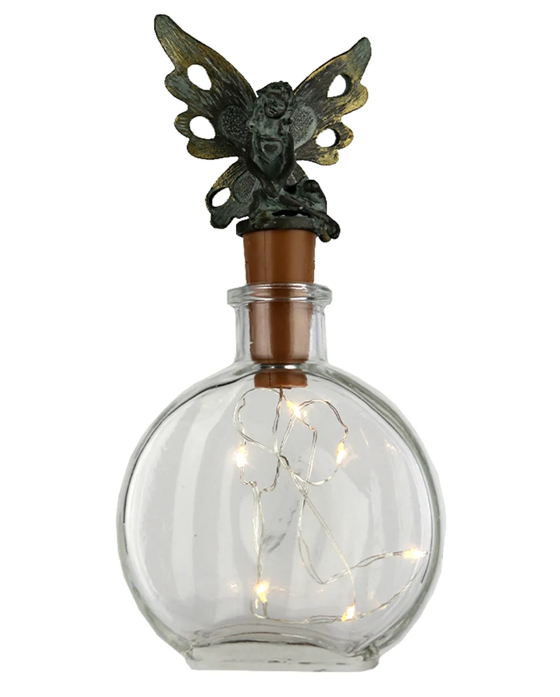 Runde Flasche mit Fee & LED Mini-Lichter