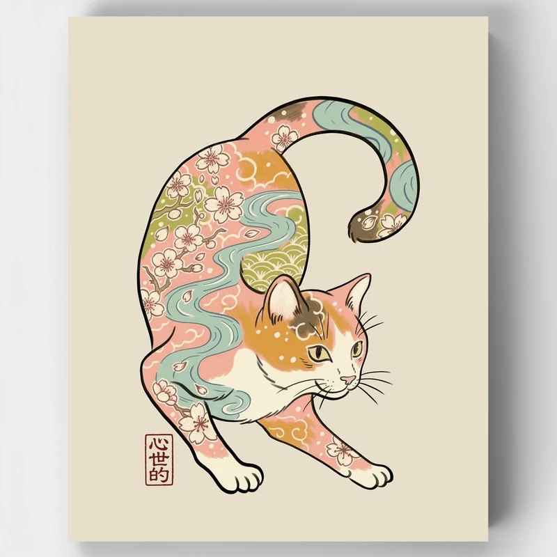 "Floral Cat River" Paint by Numbers Kit