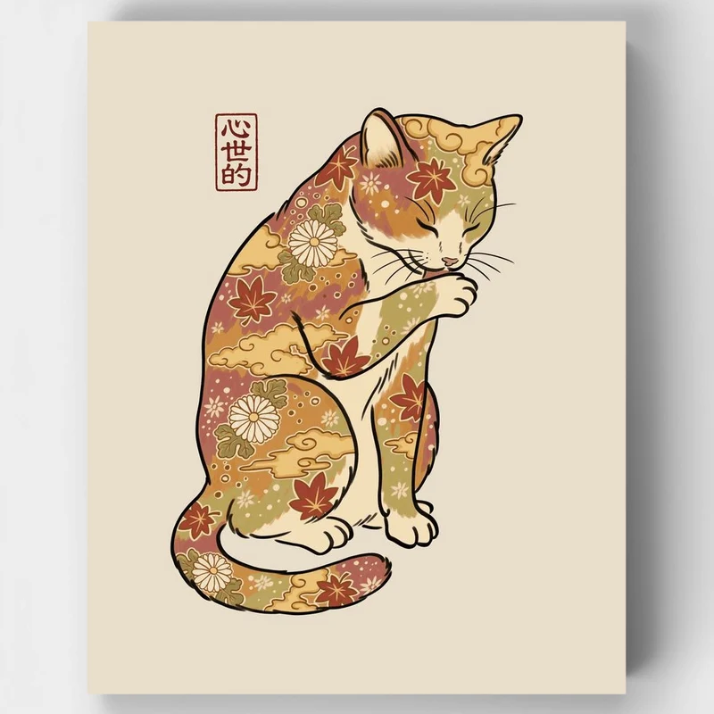 "Floral Autumn Cat" Paint by Numbers Kit