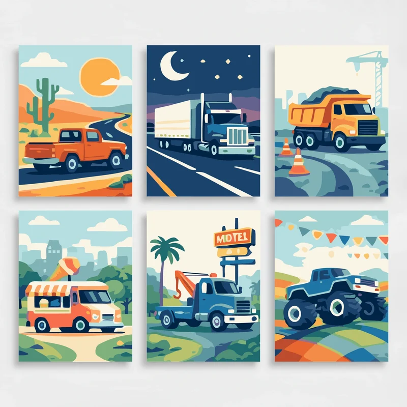 Trucks on the Road - Mini Paint by Numbers Set