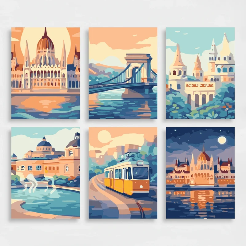 Budapest Landmarks - Mini Paint by Numbers Set