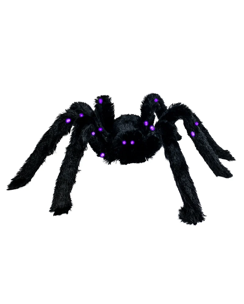 Schwarze Spinne mit Haaren & LED Beleuchtung 65cm