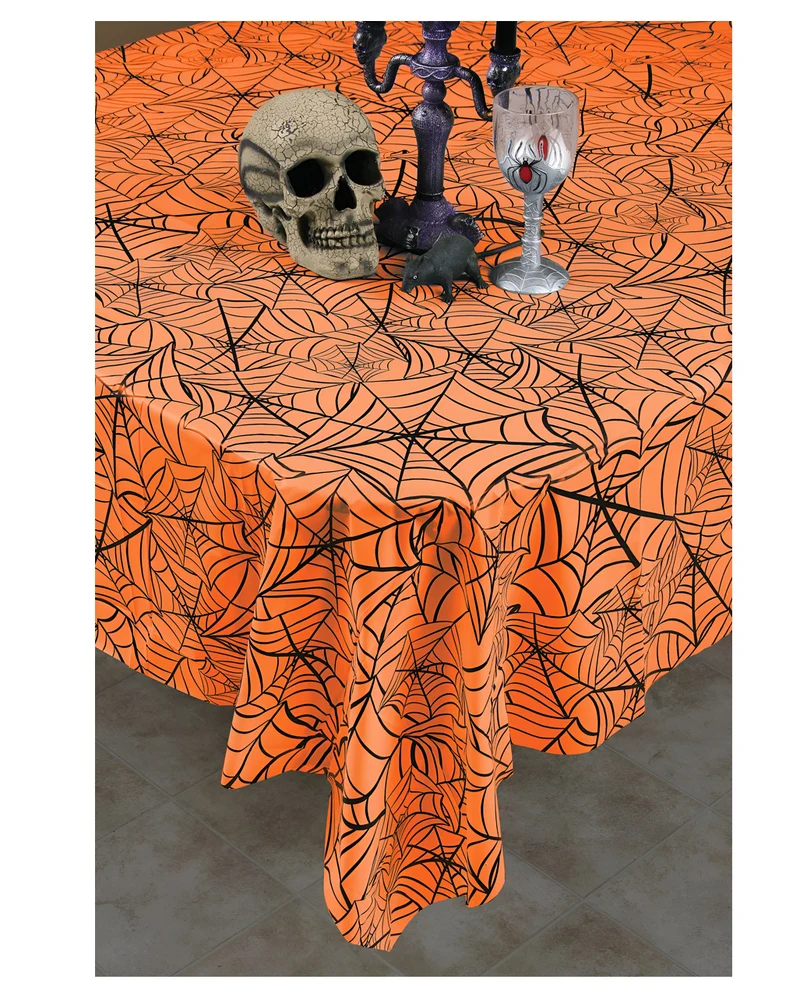 Orange Spinnweben Tischdecke für Halloween